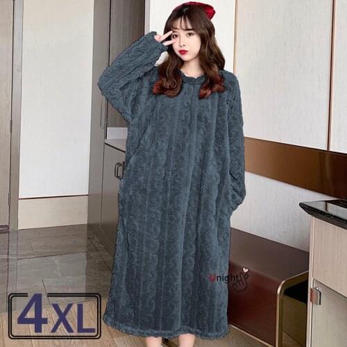 Plus Size Female Flannel Night Gown Thick Sleepwear Women Winter Night Dress Fleece Coral Loungewear Pajamas Pyjamas 4XL