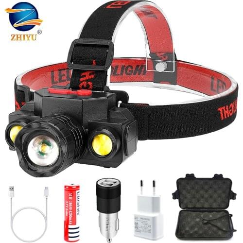 ZHIYU XPE + 2 * COB Led Fishing Headlight Use 18650 Battery Headlamp Flashlight Zoom Head Lamp Torch Outdoor Camping Head Light