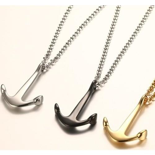 Gold necklaces wholesale stainless steel Anchor pendants men necklace chain hip hop statement on the neck male Accessories
