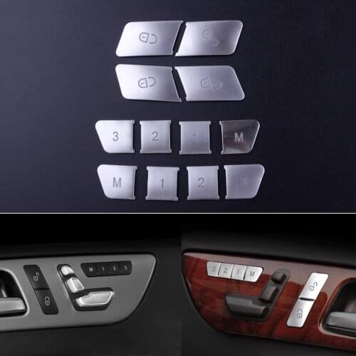 12pcs Silver Car Door Window Glass Lift Switch Seat Lock Button Sticker Cover Trim Fit For Mercedes Benz A B C E Class
