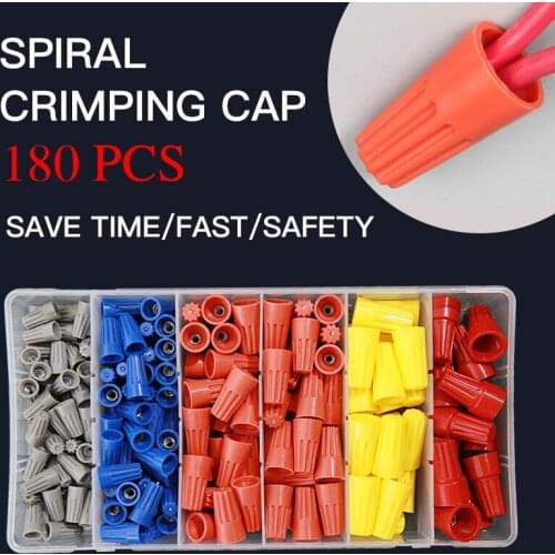 180pcs/set Combination Package Box Type Spiral Crimping Cap Quick Connection Terminal Spring Crimping Cap Combination