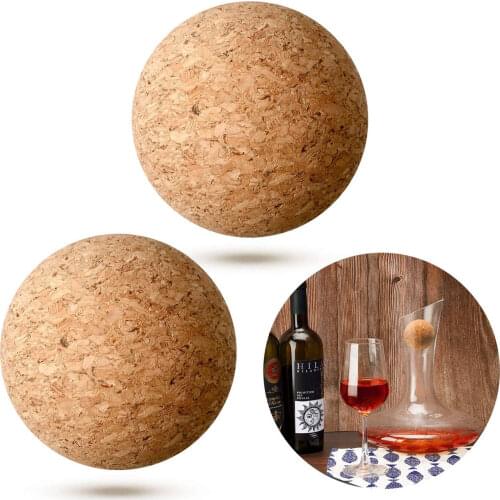 2Pcs 61mm Wine Corks Natural Round Wooden Wine Decanter Ball Stoppers Reusable Dustproof Carafe Bottle Plugs Homebrew Beer Tools