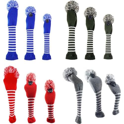 3 Knitted Golf Headcover Driver Wood Head Covers for Hybrid(UT) with Number Tags
