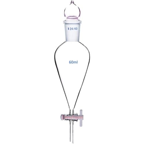 60ml,24/40,Glass Pyriform Separatory Funnel,Pear Shape,Drop Tip,PTFE Stopcock