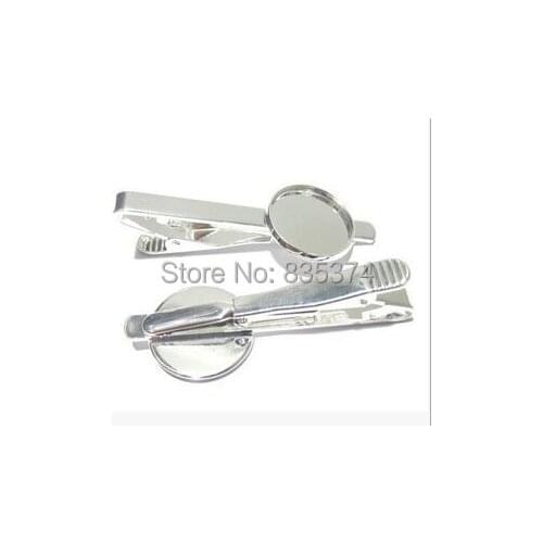 Free shipping silver plated Tie Clips Jewelry Settings with inner 20mm Bezel Setting Tray for Cameo Cabochons