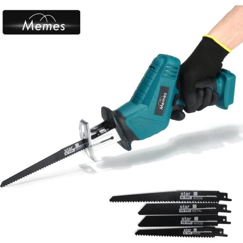 Cordless Reciprocating Saw + 4 Saw Blades Portable Electric Saw Machine Wood Metal PVC Pipe Cutting Tool For Makita 18V Battery