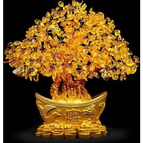 Lucky Money Tree Chinese Gold Ingot Crystal Fortune Tree Ornament Wealth Ornament Home Office Table Decoration Tabletop Crafts