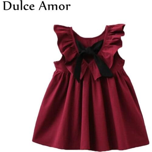 Dulce Amor Cotton Girls Dress 2019 Summer Girls Clothing Casual Sundress Sleeveless V Back Princess Dress Ruffles Party Dress