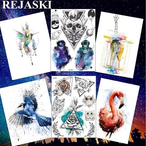 Geometric Planet Evil Devil Death Skull Men Temporary Tattoos For Women Rose Flower Sticker Watercolor Astronaut Fake Tatoos