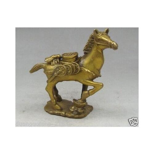 Exquisite collection Chinese solid brass carved housefly horse Tread Ingot statue