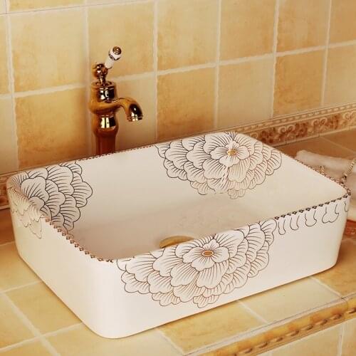 Europe Vintage Style Ceramic Art Basin Sinks Counter Top Wash Basin Bathroom Vessel Sink vanities ceramic wash basin rectangular