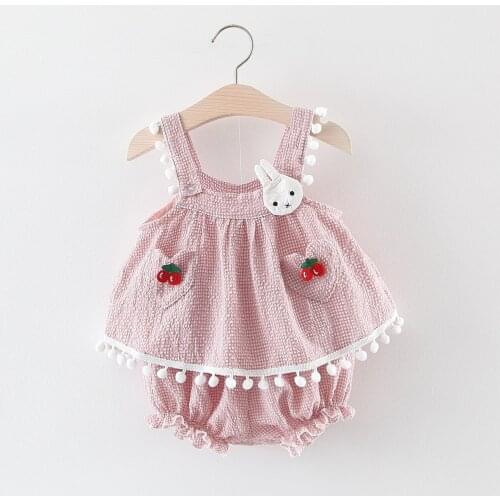 Newborn Baby Girls Clothes Sleeveless Dress+Briefs 2PCS Outfits Set Cherry Floral Printed Clothing Sets Summer Sunsuit 0-24M