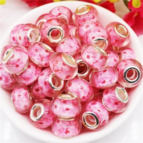 10Pcs Round Rondelle Murano Charms Large Hole Resin Spacer Beads For Jewelry Making Bulk Beads Fit Pandora Bracelet Necklace