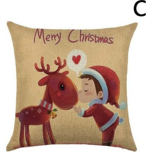 Square Flax Pillow Case Santa Xmas Tree Pattern Pillow Case Christmas Home Decorative SP99