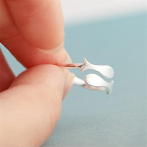 Fashion 925 Sterling Silver Exquisite Brushed Fish Pisces Open Rings for Women Girls Hotsale Jewelry Mujer Anillos Gifts SR373