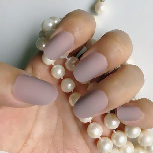24 pcs Manicure short oval Khaki nude false nails matte ladies fake nail pressing on nails is very suitable for office ladies
