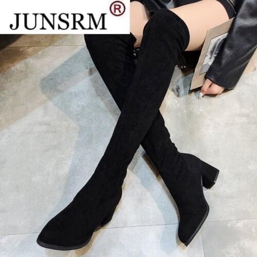 2021 Autumn Suede Style Slim Comfortable Sexy Long Tube Over-the-knee Thick-soled Round Toe Strap Fashion High-Top Womens Boots