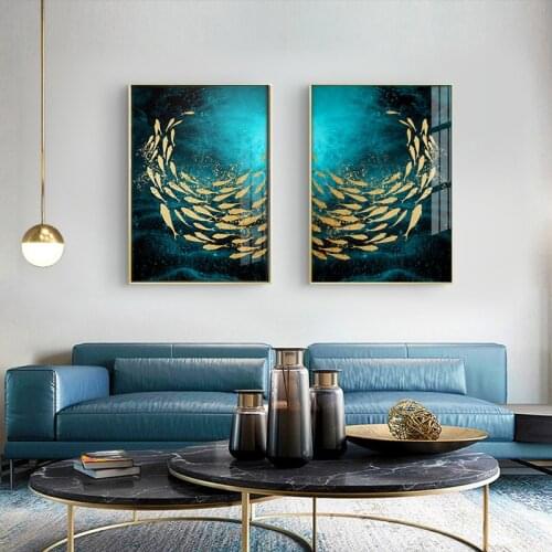 Nordic Style Golden Fish Poster Wall Art Canvas Painting Ocean Sunshine Picture For Home Decoration Wall Decoration Paintings