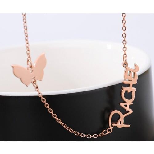 Personalized Custom Butterfly Name Necklace For Women Rose Gold Stainless Steel Chain Chocker Pendant Sweet Necklace Jewelry BFF