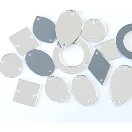 7 Sizes 50pcs New Shaped Sew on Rhinestone Acryl Silver Mirro Strass Sewing on Stone Use for Wedding Dress Bags Decoration B1079