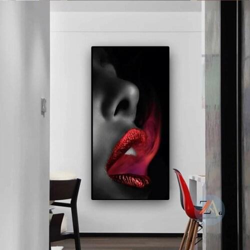 Sexy woman red cigarette holder sexy lips oil painting canvas posters and prints Cuadros wall art painting living room