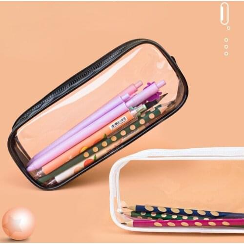 Simple Transparent PVC Pencil Case Black White Student Stationery Plastic Storage Bag Waterproof Cosmetic Bag School Supplies