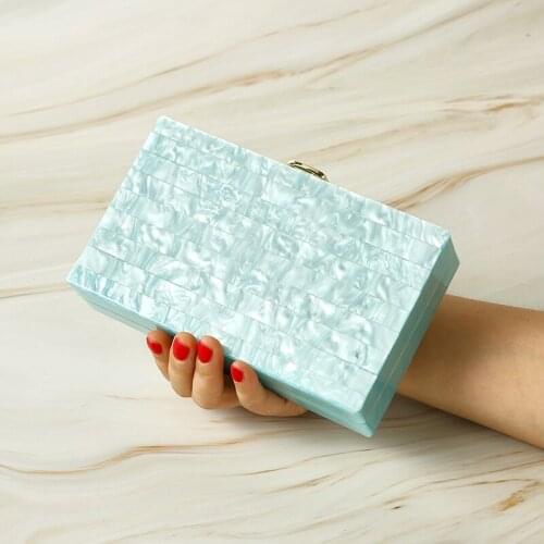 PVC Flap Women Evening Bags Shoulder Purse Acrylic Day Clutches Evening Bags Party Wedding Acrylic Box Clutch Pearl Bule Purse