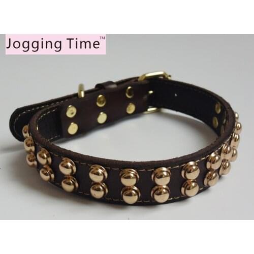 Adjustable Strong Genuine Leather Pet Dog Collars For Small Medium Large Dogs Brown color High Quality large dog collar
