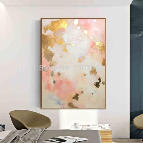 Hand Painted Modern Warm Color Gold and Pink Oil Painting on Canvas Painting Wall Decor For Room Decor Oil Painting On Canvas