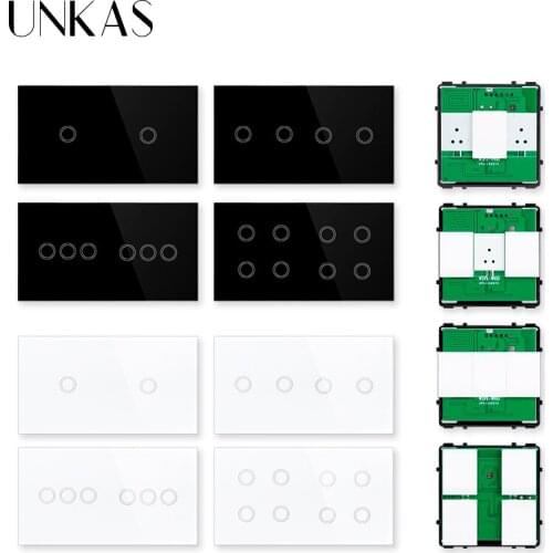UNKAS DIY Free Combination 2 4 6 Gang Wifi EU Standard Touch On / Off Smart 1 2 3 Gang Function Switch Glass 157mm Panel Outlet