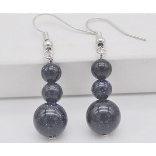 Blue Sandstone Stone Beads GEM Earrings Jewelry T225