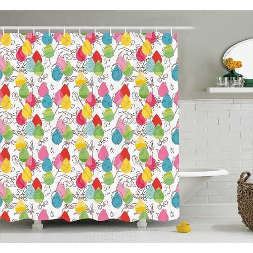 Modern Shower Curtain Rainbow Colored Ombre Abstract Raindrop Backdrop with Leaves and Flowers Bath Curtains For Bathroom
