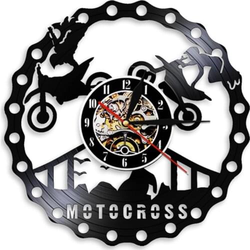 Motocross Racing Brappp Decor Modern Wall Clock Dirtbike Trick Riding Vinyl Record Clock Freestyle Motorcycle Racing Riders Gift