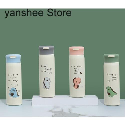 Insulated stainless steel dinosaur painting bottle, hot coffee cup, tea, tourism beverage, 300 / 420ml