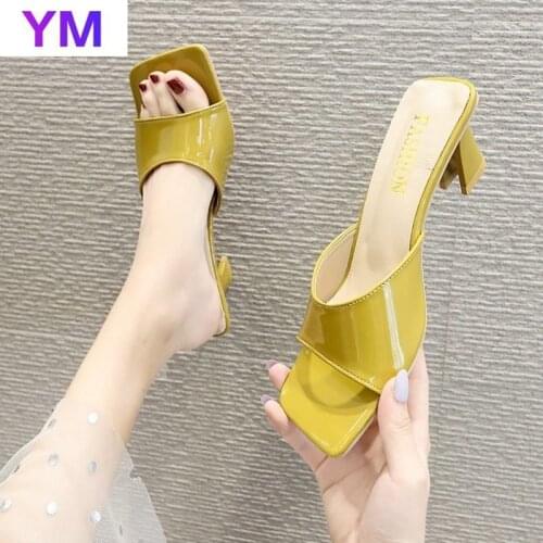 Slip-On Candy Sexy PVC Square Toe Heels Women Shoes Solid High Heel Luxury Shoes Women Party Designers Zapatos De Vestir Mujer