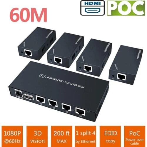 1x4 HDMI Extender RJ45 60m HDMI UTP Splitter Extend 1080P HDMI Cat5e Cat6 Extender HD HDMI Extender Transmitter Receiver for PS5