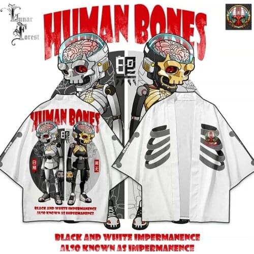 Cool Bones 3D Printing Japanese Kimono Haori Yukata Cosplay Women/Men Fashion Harajuku Summer Casual Short Sleeve Streetwear