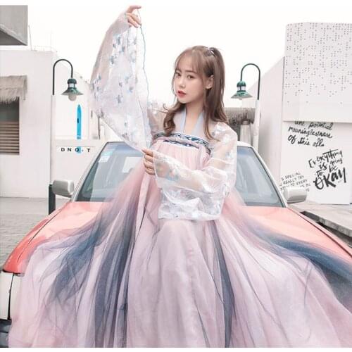 Hanfu Costume Women Elegant Embroidery Hanfu Chinese Ancient And Traditional Clothes Folk Dance Performance Costume DQL1086