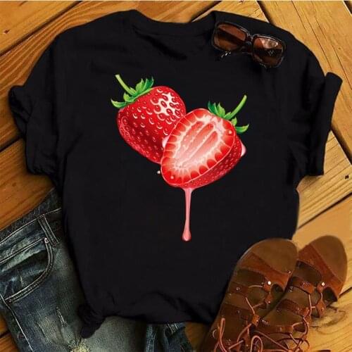 Funny Strawberry Pineapple Pattern Womens Top New Womens T-shirt Cute Fruit Womens Casual T-shirt