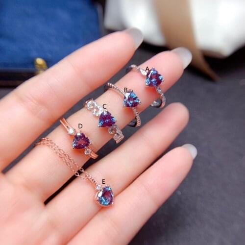 S925 Sterling Silver Natural Alexandrite Stone Ring Necklace Set with Luxury Fine Jewelry Classic Fashion Band Certificate