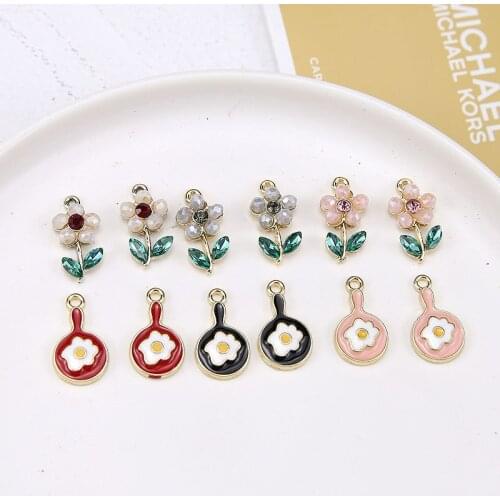 10pcs Fashion DIY Enamel Flower Charms For Bracelet, Metal Alloy Color Fried Eggs pendants Women Girl Dangle Jewelry Making