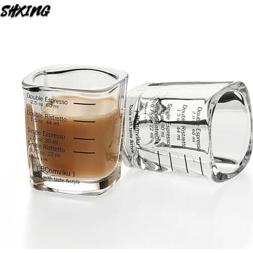 2 Pieces 60ml Square Thickened Glass Ounce Cup Graduated Measuring Cup Concentrated Espresso Coffee Cup