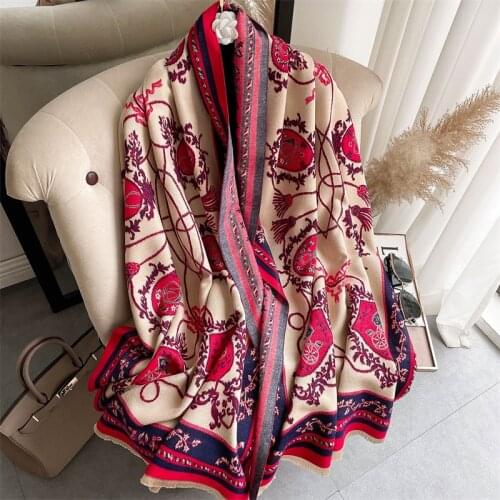 2021 Design Winter Scarf Women Warm Cashmere Pashmina Luxury Print Thick Blanket Wraps Female Shawls Echarpe Stoles