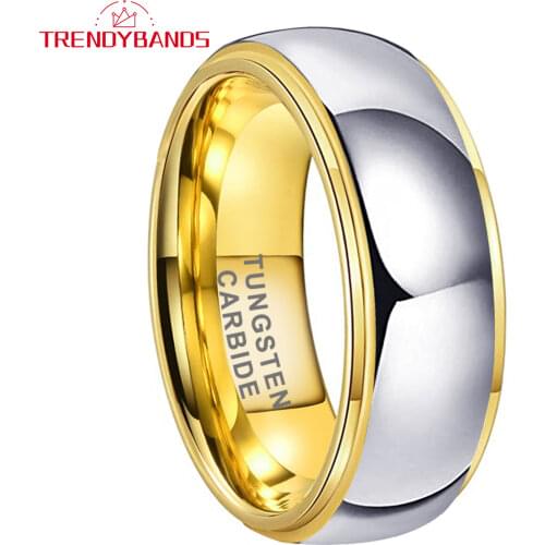6MM Gold Tungsten Carbide Engagement Rings For Women Men Wedding Band Stepped Edges High Polished Shiny Comfort Fit