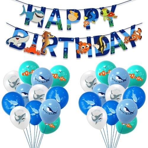 Shark Balloon Ocean World Theme Party Globos Shark Balloons Birthday Banner Cake Topper Happy Birthday Party Decoration Supplies
