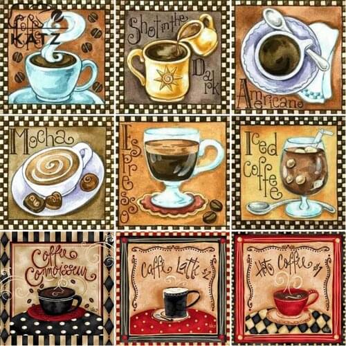 Diamond Painting Coffee Cartoon Drink Embroidery Crossing Diy Mosaic Picture Restaurant Kitchen Shop Cross Stitch Decoration