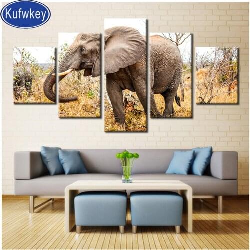 Diy diamond painting cross stitch Elephant Africa full square round diamond embroidery 5 pcs animal living room decorative