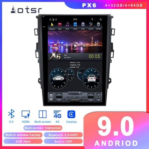 Tesla style Android 9 PX6 car GPS navigation for Ford Mondeo 2013 2014 2015-2018 auto radio multimedia player head unit recorder