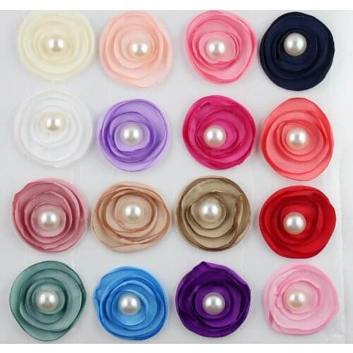 Free Shipping! 80pcs DIY Beauty Rose Puff Flowers WITH PEARL,Baby Girls Fashion Hair Accessories Children Boutique Hair Flowers