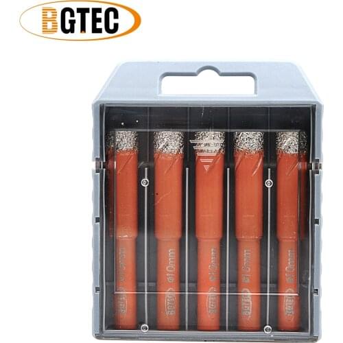 BGTEC 5pcs/set 10mm Dry Vacuum Brazed diamond drill bits Round shank drilling bits for ceramie tile granite glass